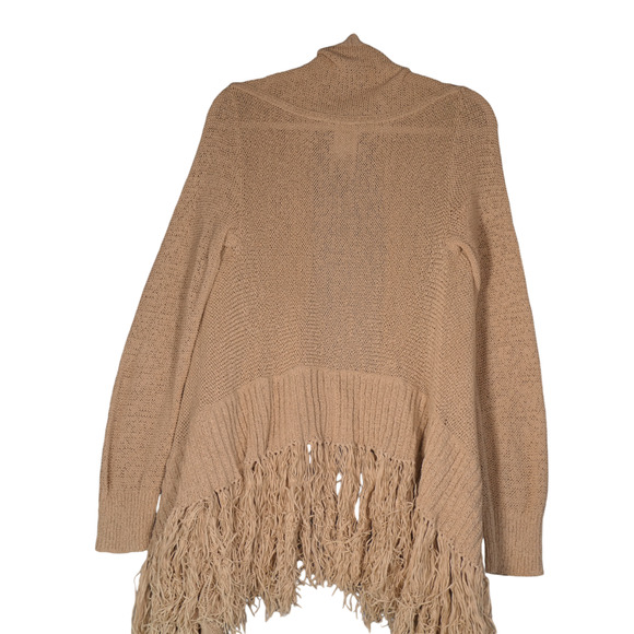 BCBGMaxAzria Cardigan Sweater Women Medium Beige Cotton Blend Fringe Waterfall - Picture 8 of 11